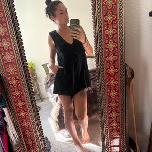 Black Sleeveless Button-Up Romper coverup